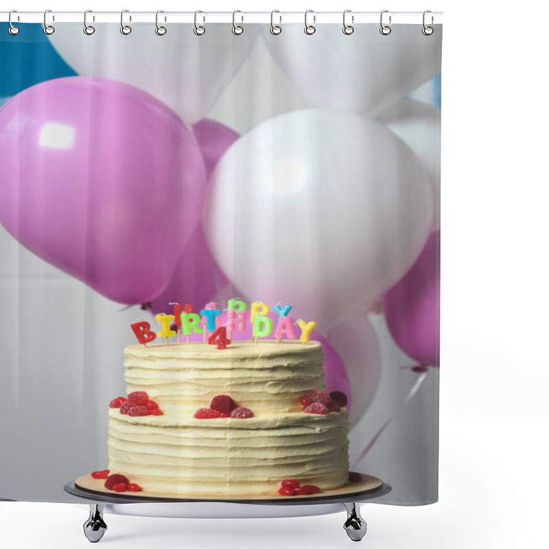 Personality  Birthday Cake With Number Four Shower Curtains