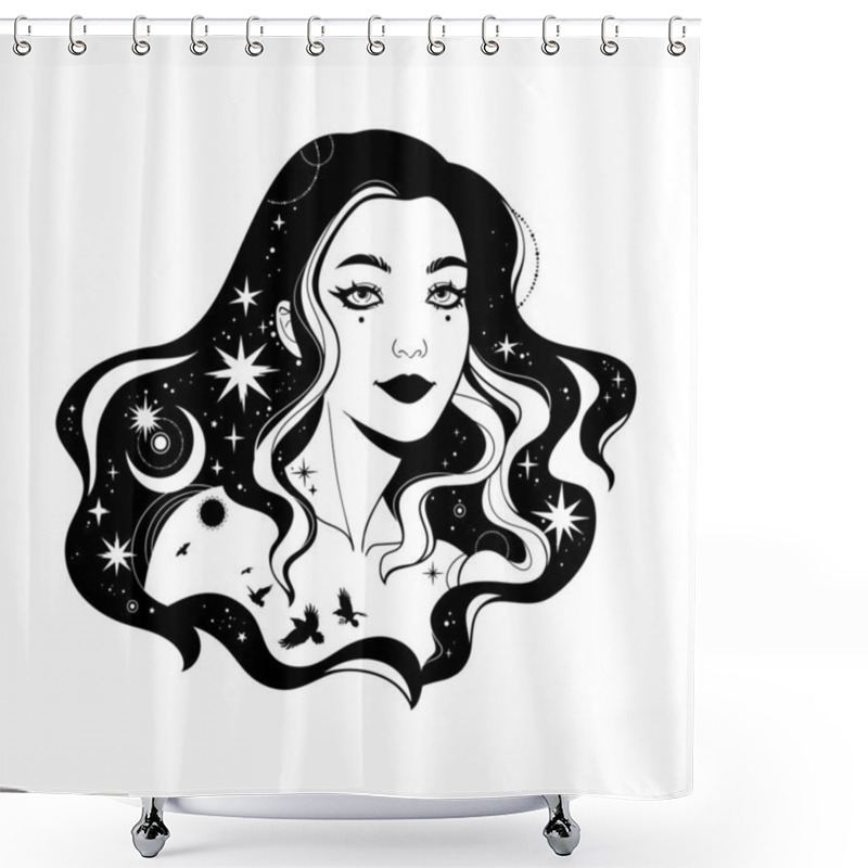 Personality  Portrait Of A Fairy Girl With Space Hair Shower Curtains