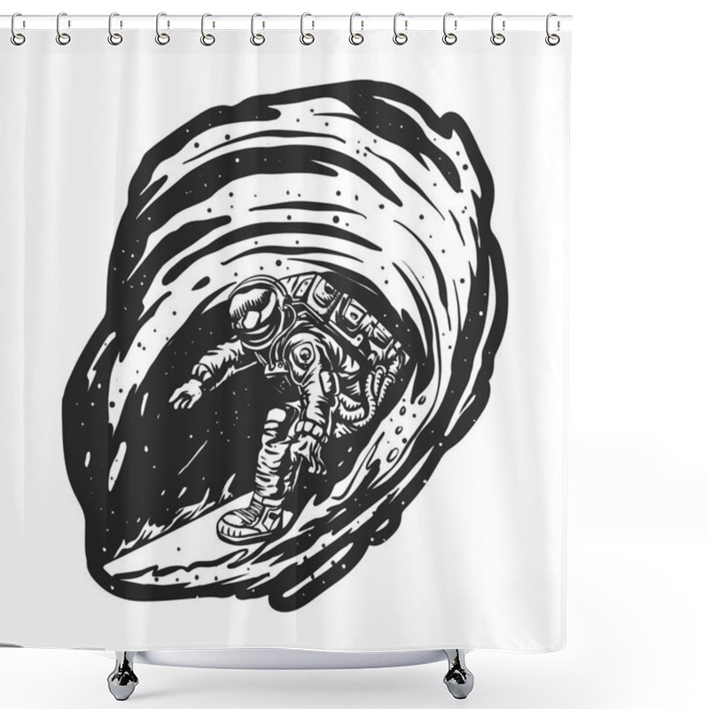 Personality  Astronaut Surfer Black And White Shower Curtains