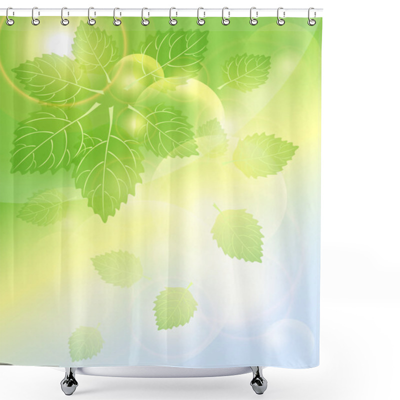 Personality  Abstract Spring Background With Leaves Bubbles And Light Shower Curtains