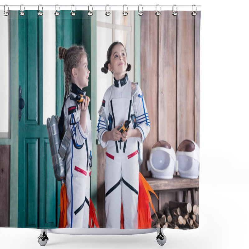 Personality  Girls In Astronaut Costumes Shower Curtains