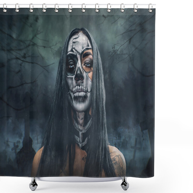 Personality  Female With Skull Make Up Shower Curtains