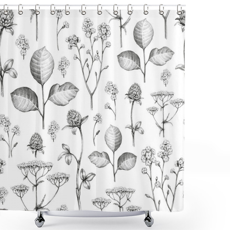 Personality  Wild Flowers Drawing. Seamless Pattern Shower Curtains