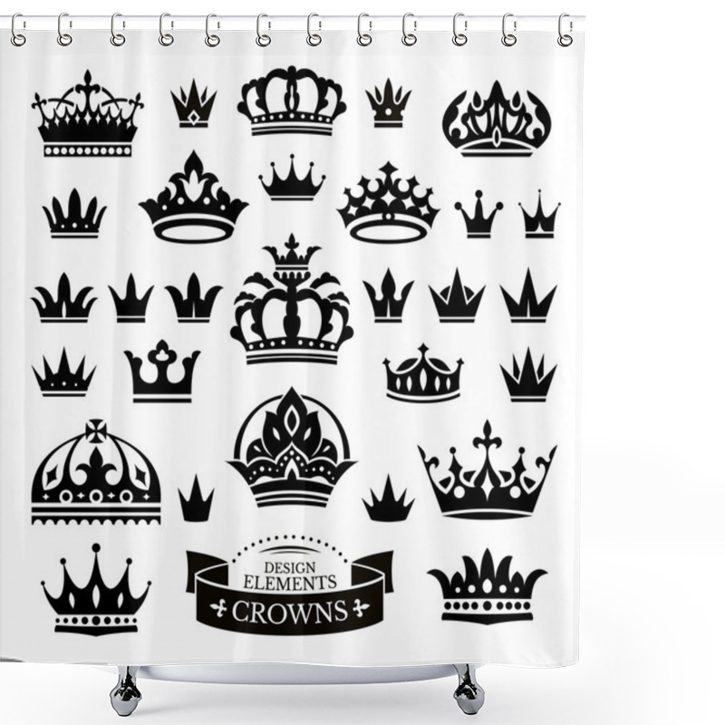 Personality  Set Of Various Crowns Isolated On White Shower Curtains