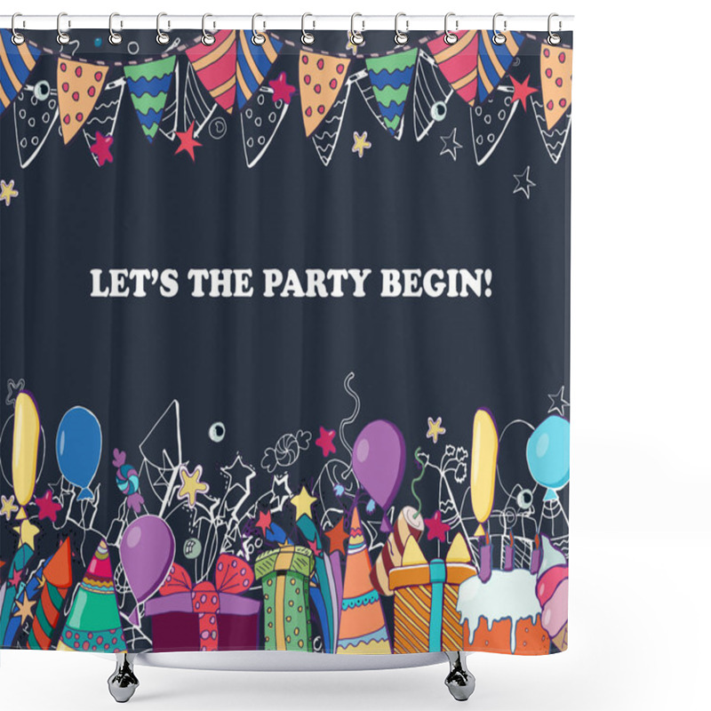 Personality  Vector Template For Birthday Party Greeting Card. Hand Drawn Ill Shower Curtains