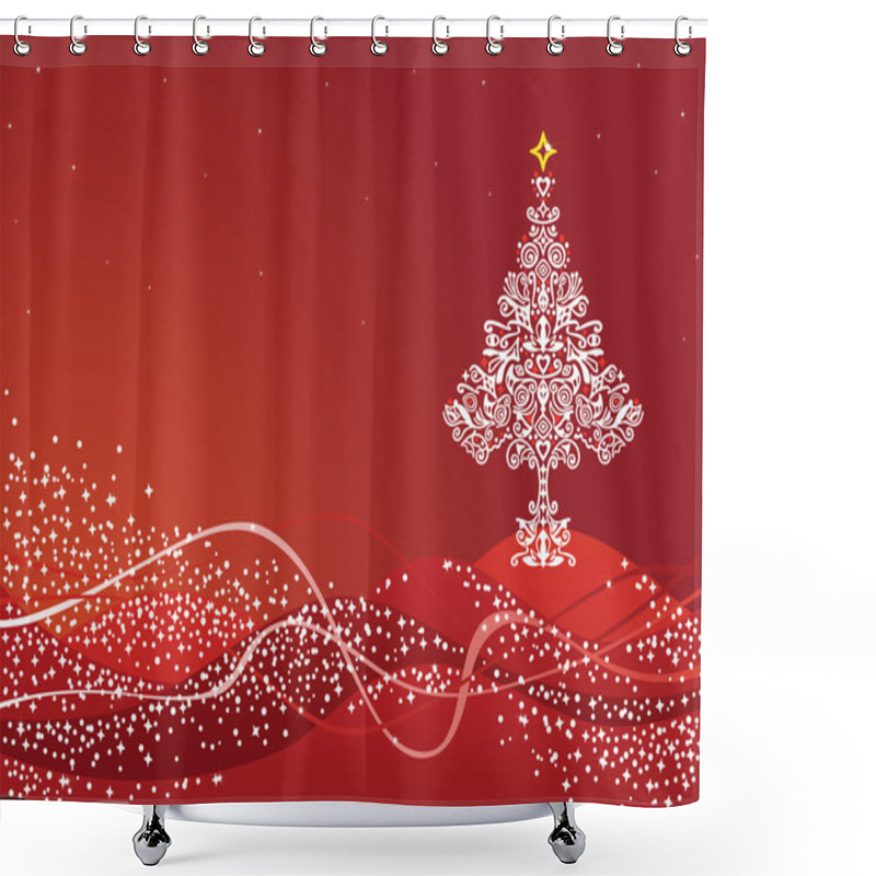 Personality  White Christmas Tree On Red Background Shower Curtains