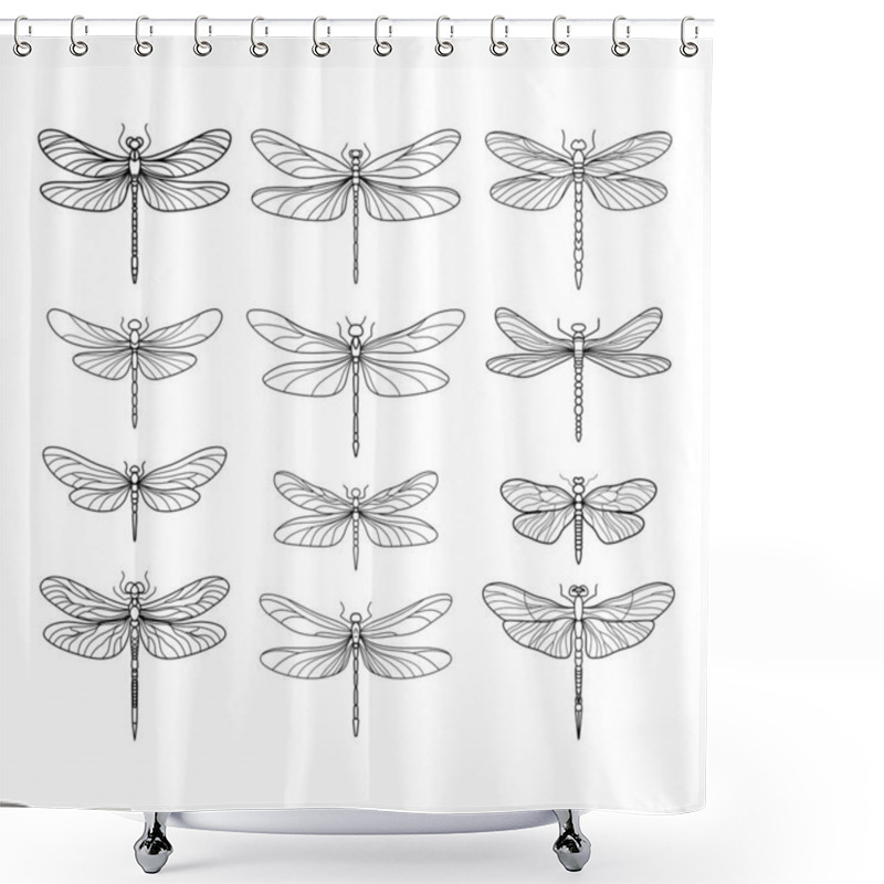 Personality  Vector Hand Drawn Set Of Dragonfly. Shower Curtains