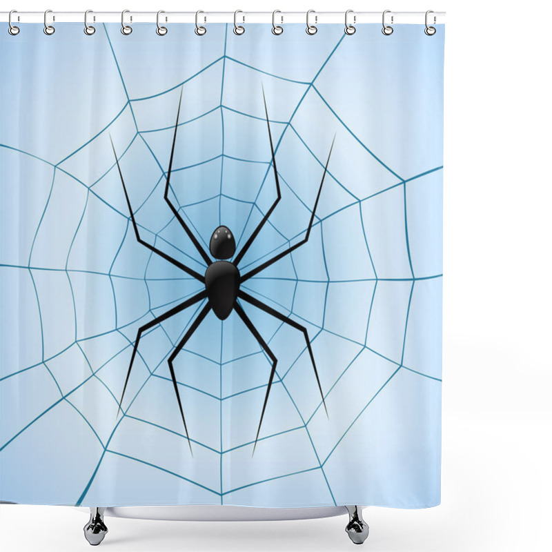 Personality  A Spiderweb With Spider On Blue Background. Vector Illustration Shower Curtains