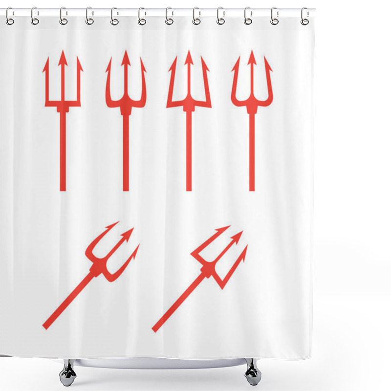 Personality  Black Trident Silhouette. Pitchfork Weapon Sharp Vector Illustration Shower Curtains