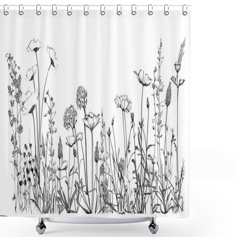 Personality  Wild Flowers In The Field Hand Drawn Sketch Vector Illustration Shower Curtains