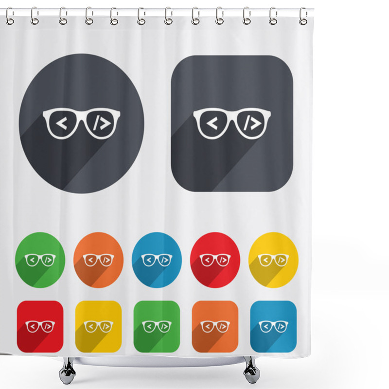 Personality  Coder Sign Icon. Programmer Symbol. Shower Curtains