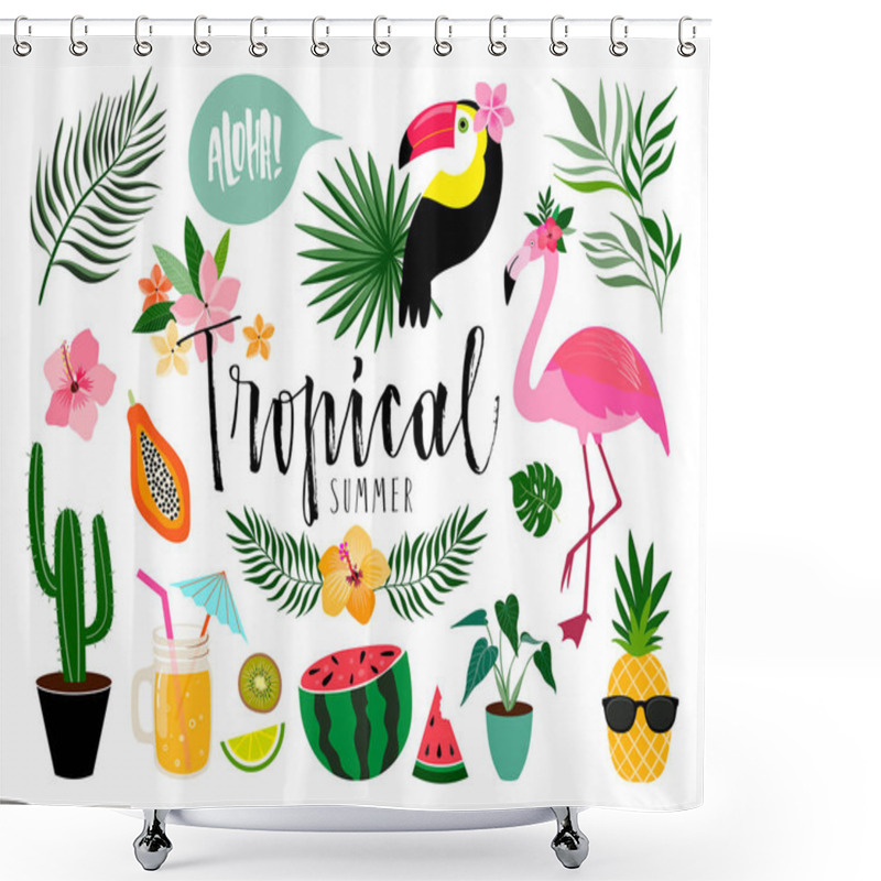 Personality  Tropical Summer Elements Collection With Hand Lettering  Shower Curtains