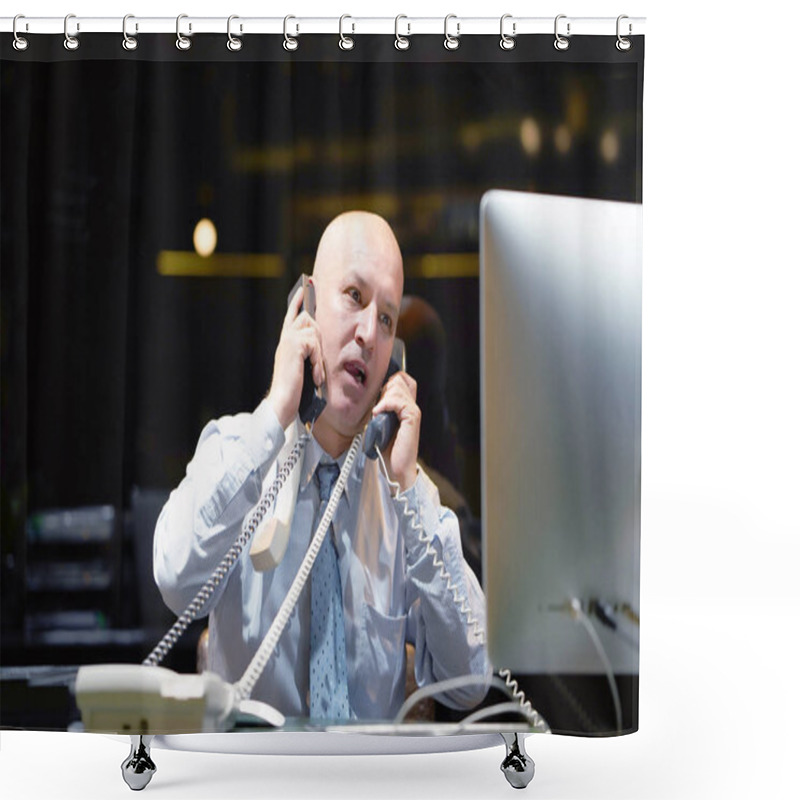 Personality  Close-up Of An Call Center Worker. Shower Curtains