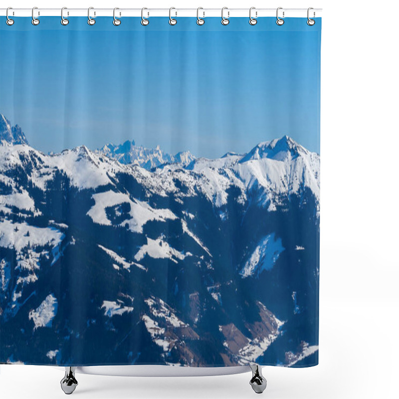 Personality  View Of The Snow-capped Mountains In The Schmitten Ski Area In Zell Am See. In The Background Is A Beautiful Sky With Clouds. Shower Curtains