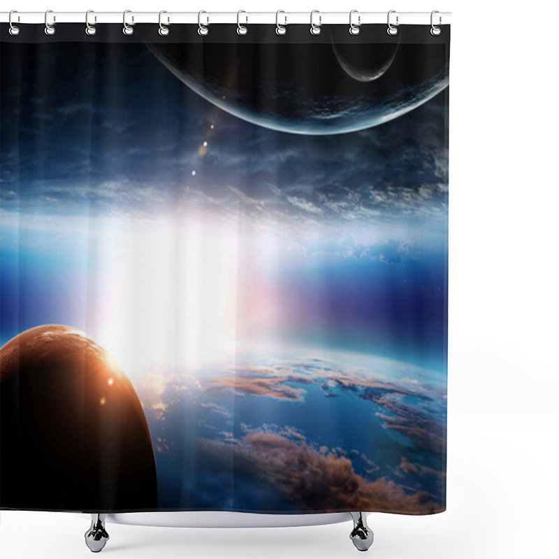 Personality  Abstract Planets And Space Background Shower Curtains