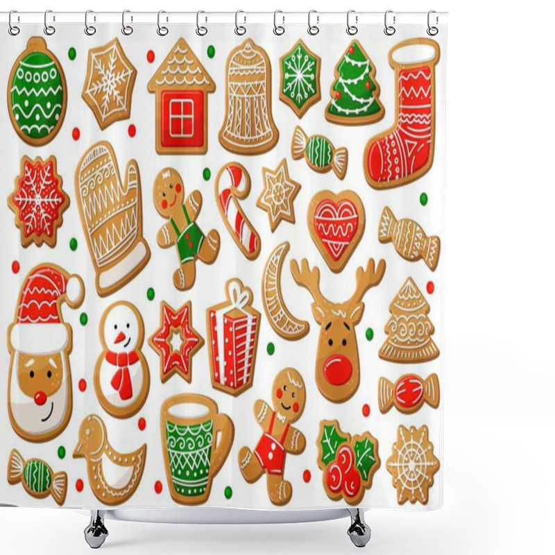 Personality  Gingerbread Cookie In Christmas And New Year Symbol Form Shower Curtains