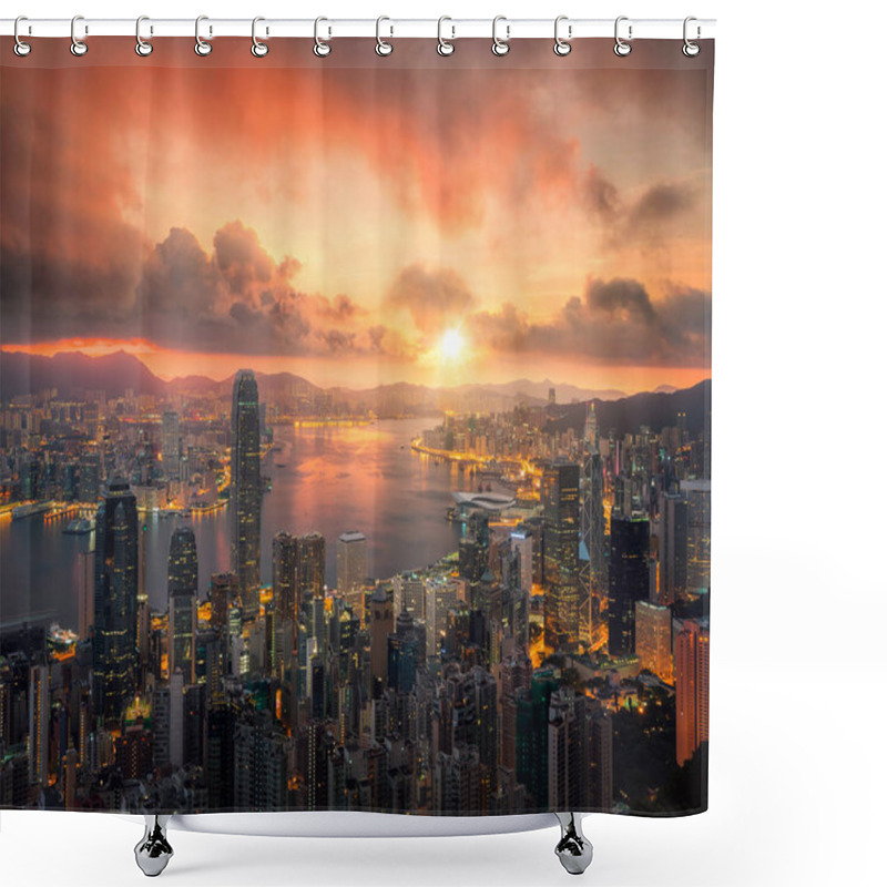 Personality  Hongkong City Scape With Sun And Light From Building Shower Curtains