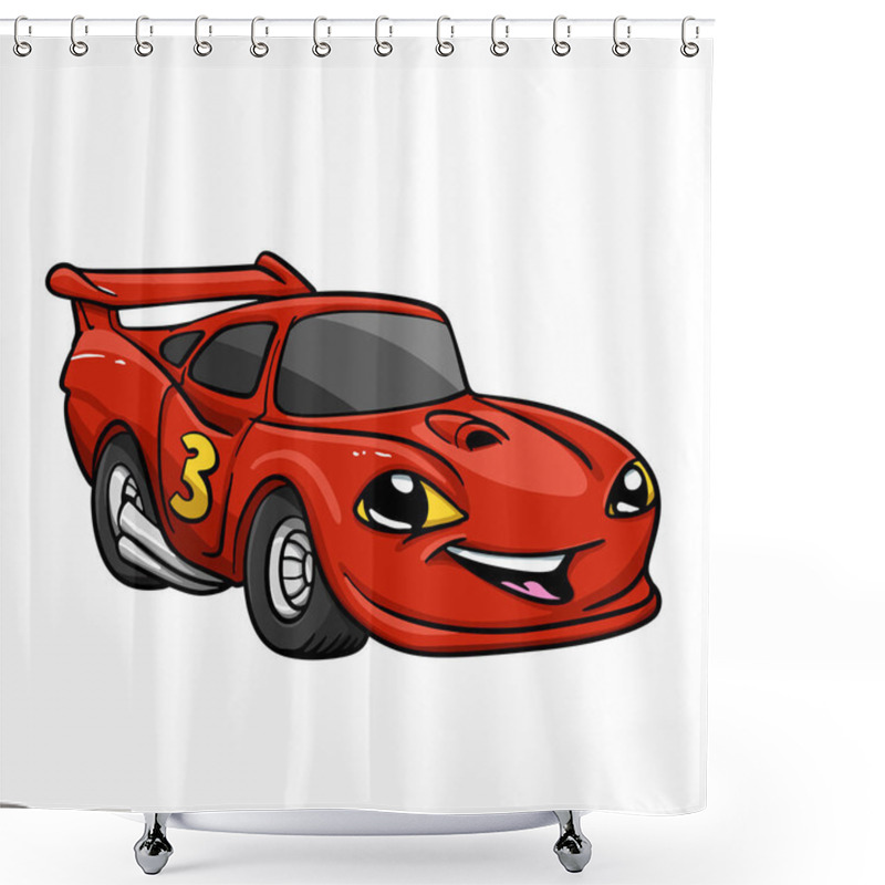 Personality  Car Cartoon For Kids - Red Car Cartoon - Happy Car Vector Illustration Shower Curtains