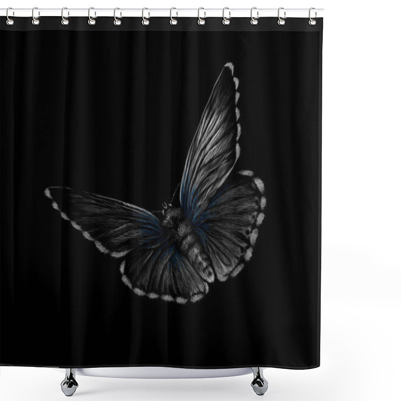 Personality  Butterfly On A Black Background, Hand Drawn Shower Curtains