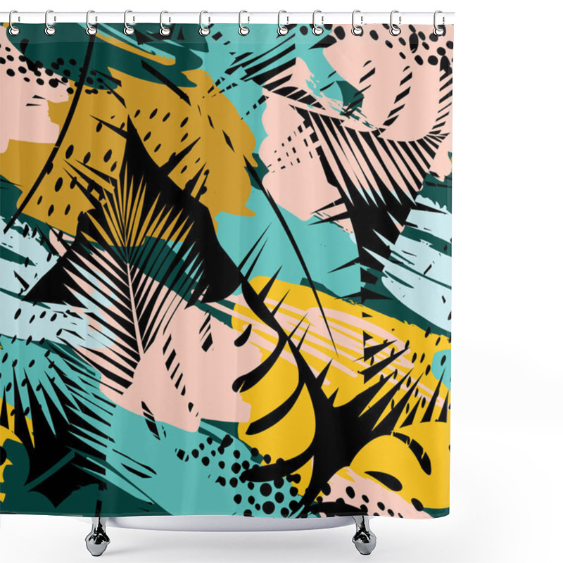 Personality  Seamless Exotic Pattern With Tropical Plants And Artistic Background Shower Curtains