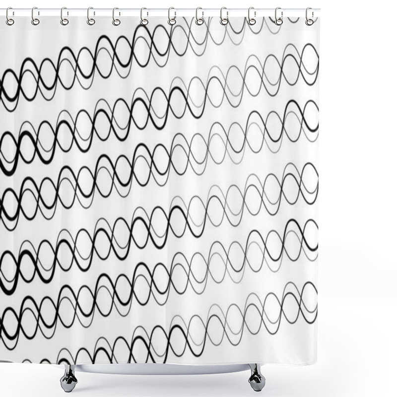 Personality  Wavy, Waving And Undulating, Billowy Diagonal, Skew, Tilt And Oblique Lines, Stripes Abstract Black And White, Monochrome Design Element, Background, Pattern And Texture Shower Curtains