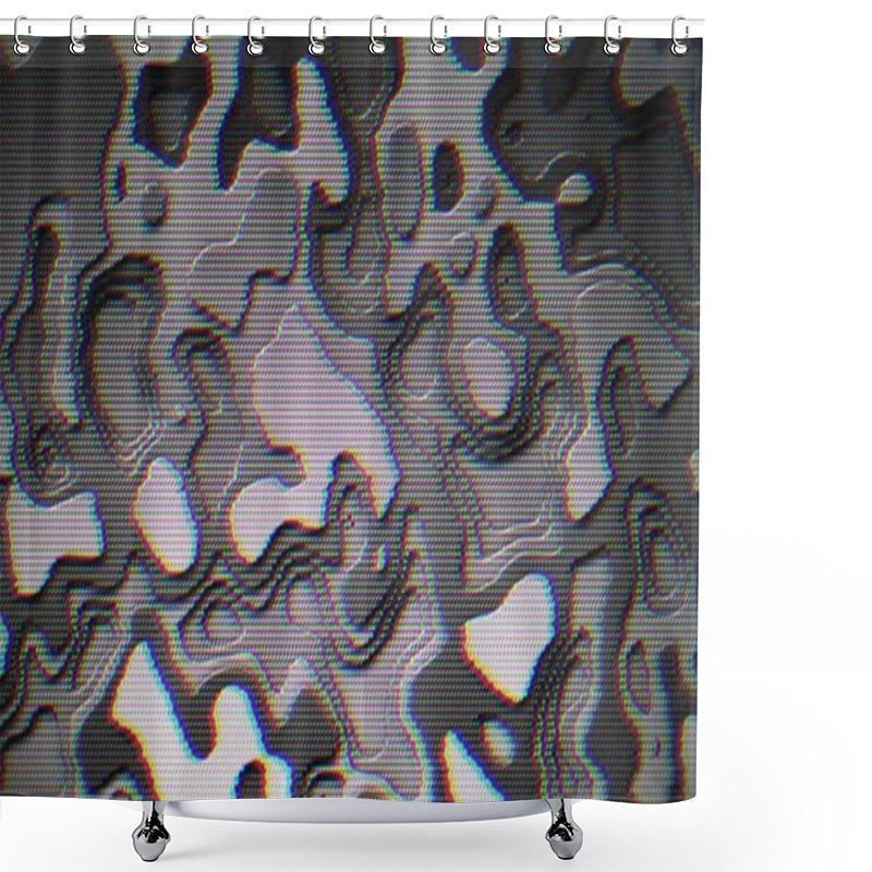 Personality  Old Television Imitation Glitchy Cyberpunk Bad Tv Effect, Noisy Psychedelic Black And White Background.  Shower Curtains