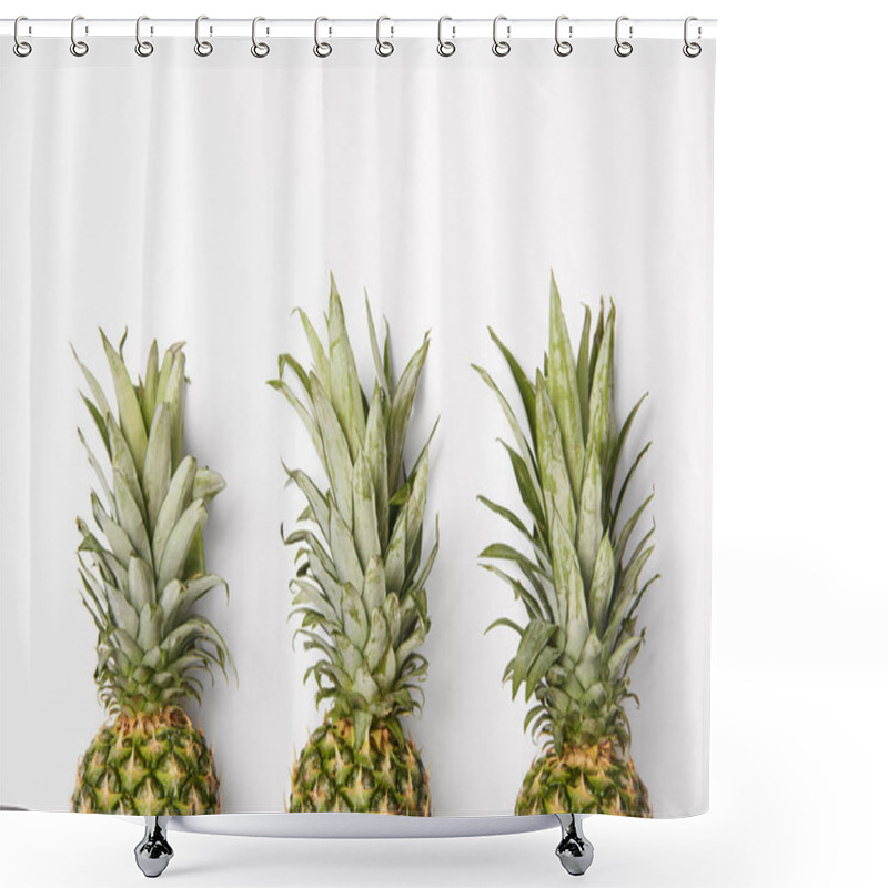 Personality  Fresh, Organic And Tasty Pineapples On White  Background Shower Curtains