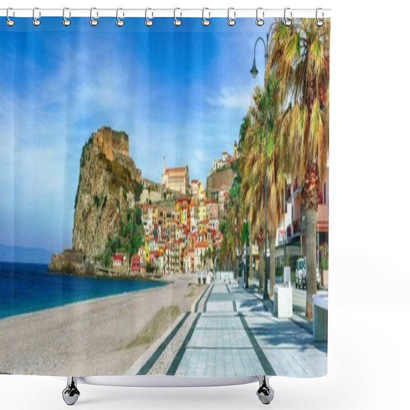 Personality  Beautiful Seaside Town Village Scilla With Old Medieval Castle O Shower Curtains