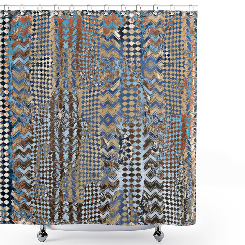 Personality  Geometric Boho Style Tribal Pattern With Distressed Texture And Effect Shower Curtains