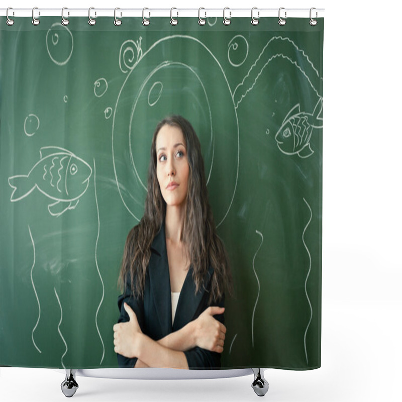 Personality  Girl Over Chalkboard With Funny Picture Shower Curtains