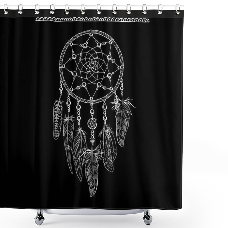 Personality  Hand Drawn Ornate Dreamcatcher With Feathers, Gemstones. Astrology, Spirituality, Magic Symbol. Ethnic Tribal Element. Shower Curtains