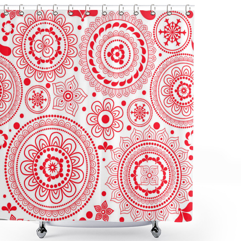 Personality  Seamless Monochrome Red Pattern With Circles And Flowers Shower Curtains