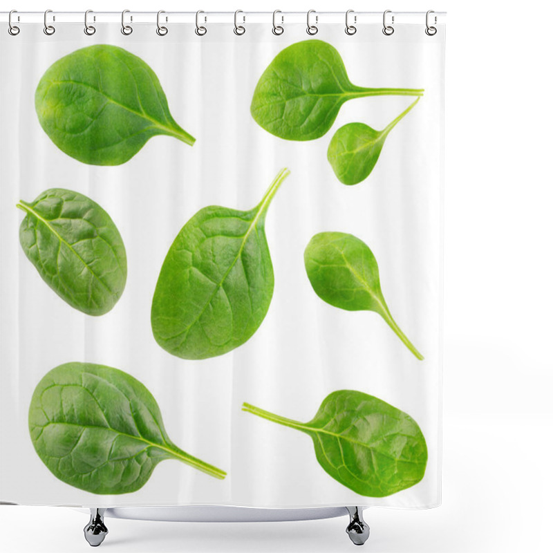 Personality  Fresh Green Spinach Leaves Isolated On A White Background Shower Curtains