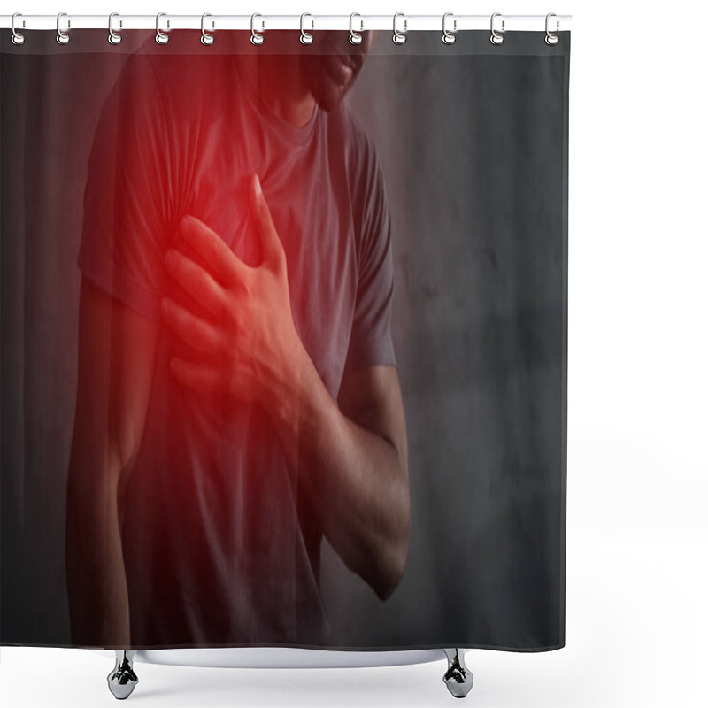 Personality  Cropped View Of Man Having Heart Attack With Red Painful Point Shower Curtains