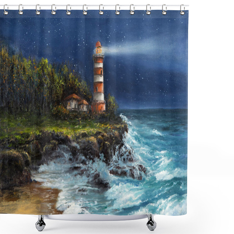 Personality  Lighthouse At Night Shower Curtains