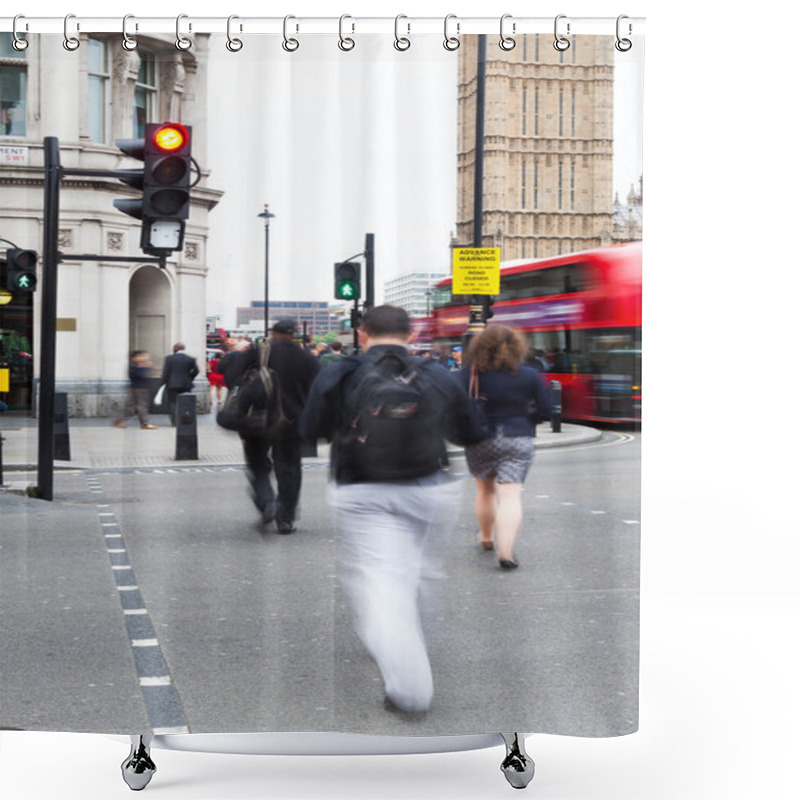 Personality  People In Motion Blur Crossing The Street In Westminster, London, Near Big Ben Shower Curtains