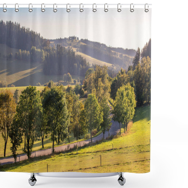 Personality  Zdarske Vrchy, Czech Republic, Rural Landscape With Road At Suns Shower Curtains