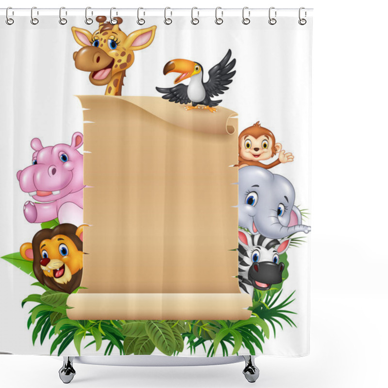 Personality  Cartoon Funny Wild Animal Africa With Blank Sign Shower Curtains