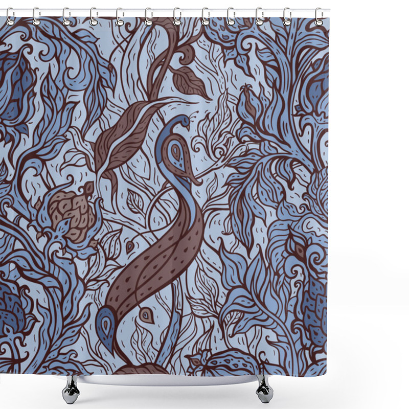 Personality  Paradise Bird In Magic Garden. Hand Drawn Seamless Pattern. Shower Curtains