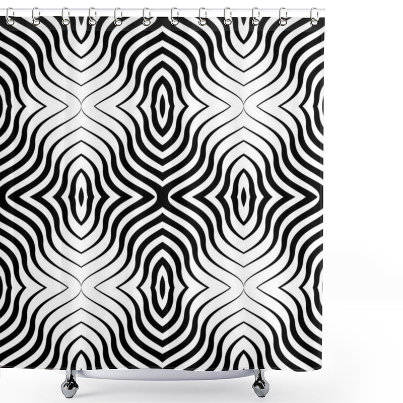 Personality  Op Art  Black White Vector Seamless Geometric Pattern. Lines Only Shower Curtains