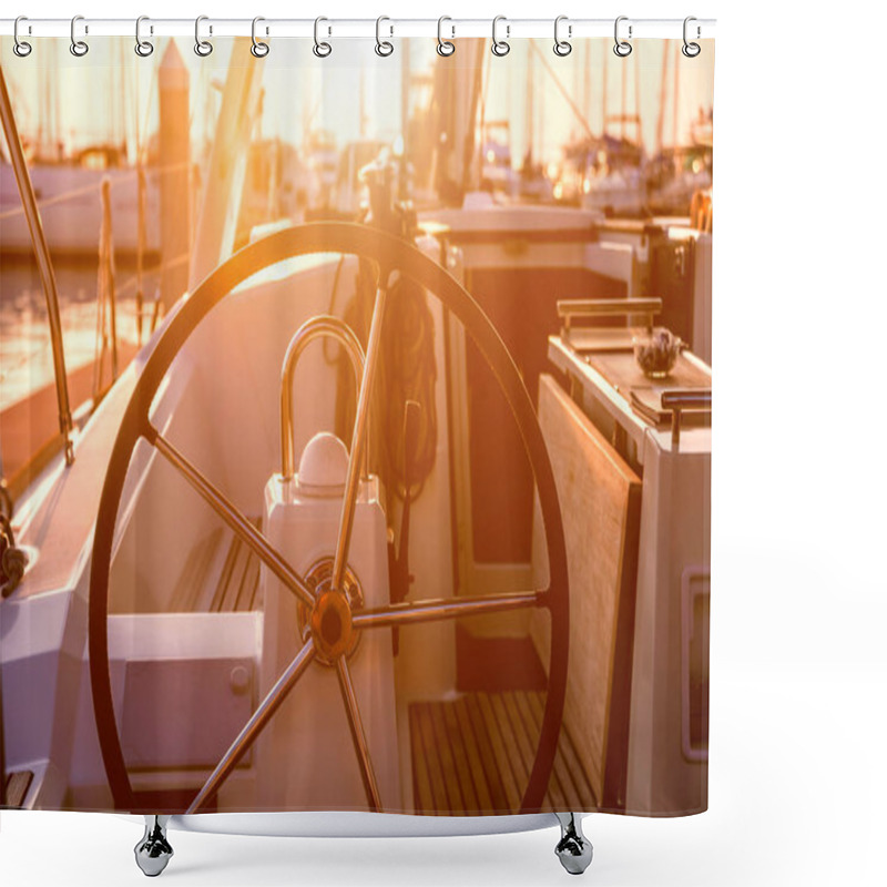 Personality  A Modern Speed Boat Yacht Steering Wheels. Background Shower Curtains