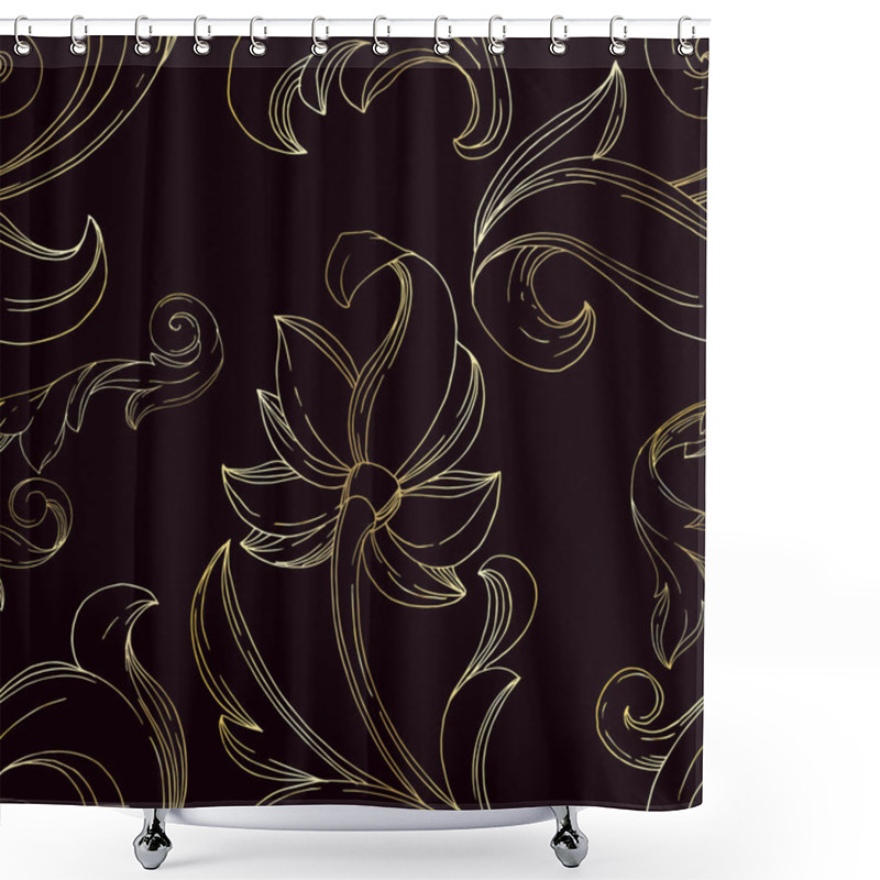 Personality  Vector Golden Monogram Floral Ornament. Black And White Engraved Ink Art. Seamless Background Pattern. Shower Curtains