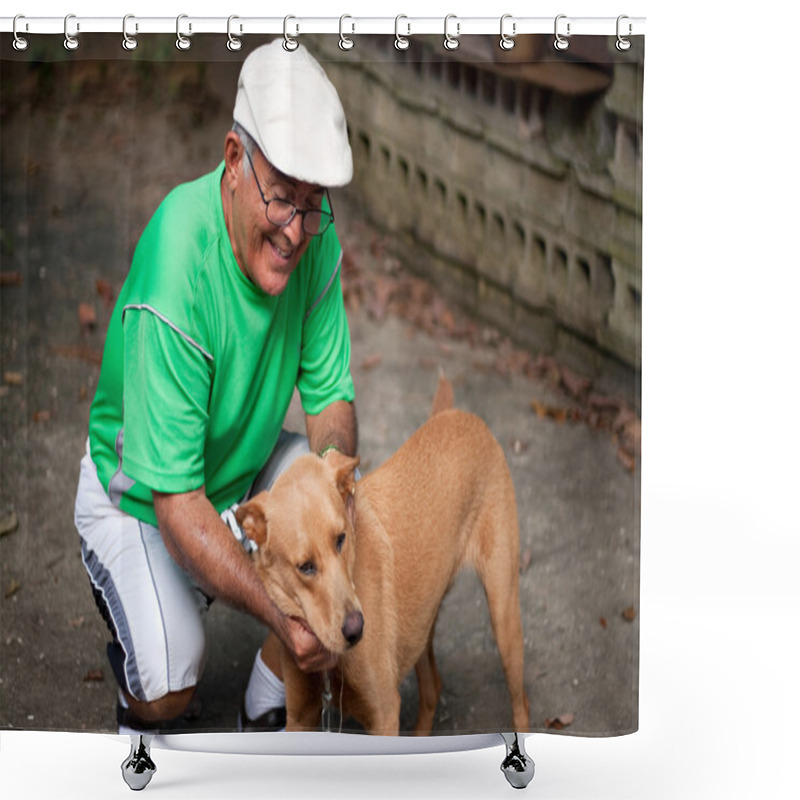 Personality  Old Man And His Dog Shower Curtains