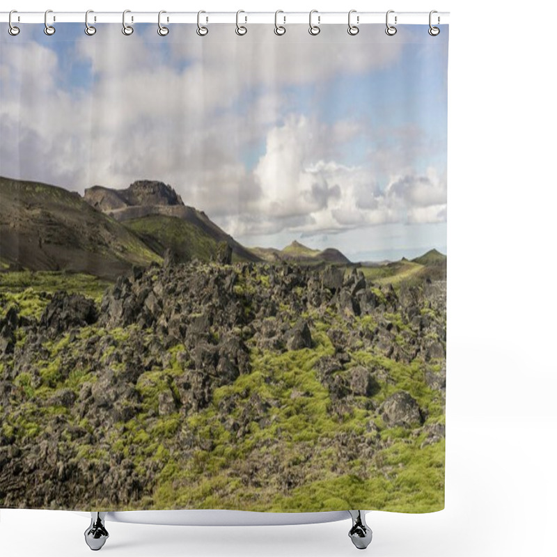 Personality  Beautiful Landscape With Mountains And Moss In Iceland  Shower Curtains