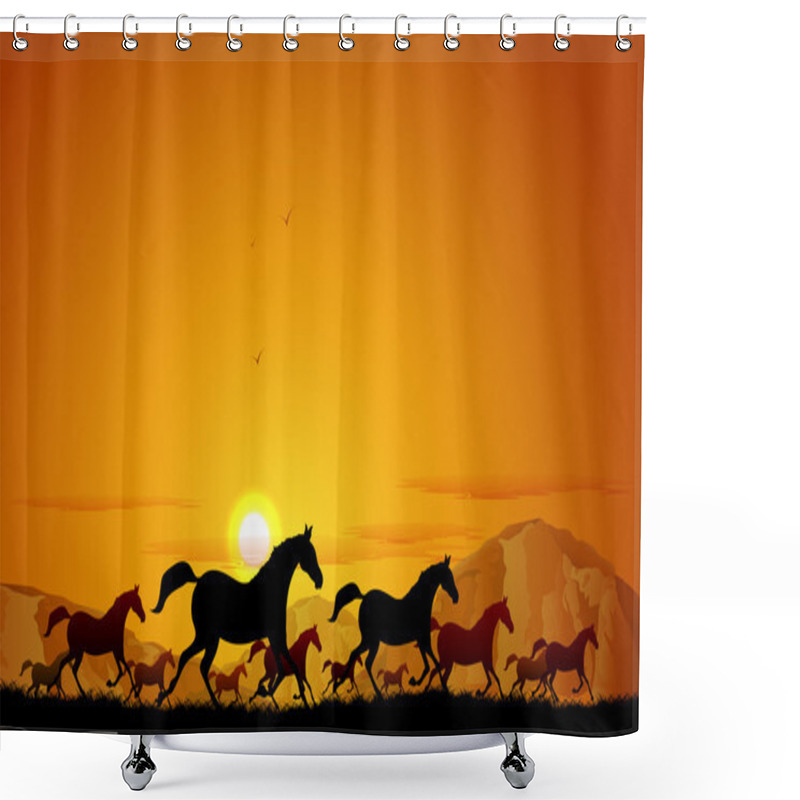 Personality  Horses Running In Field Shower Curtains