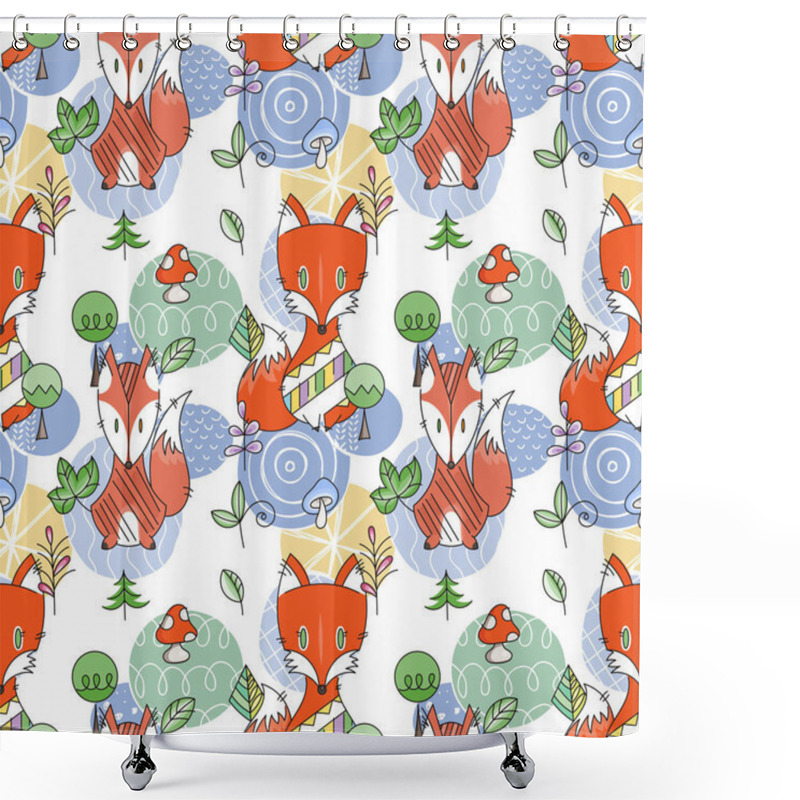 Personality  Seamless Pattern With Doodle Foxes And Woods. Wild Background With Cute Scandinavian Animals Shower Curtains