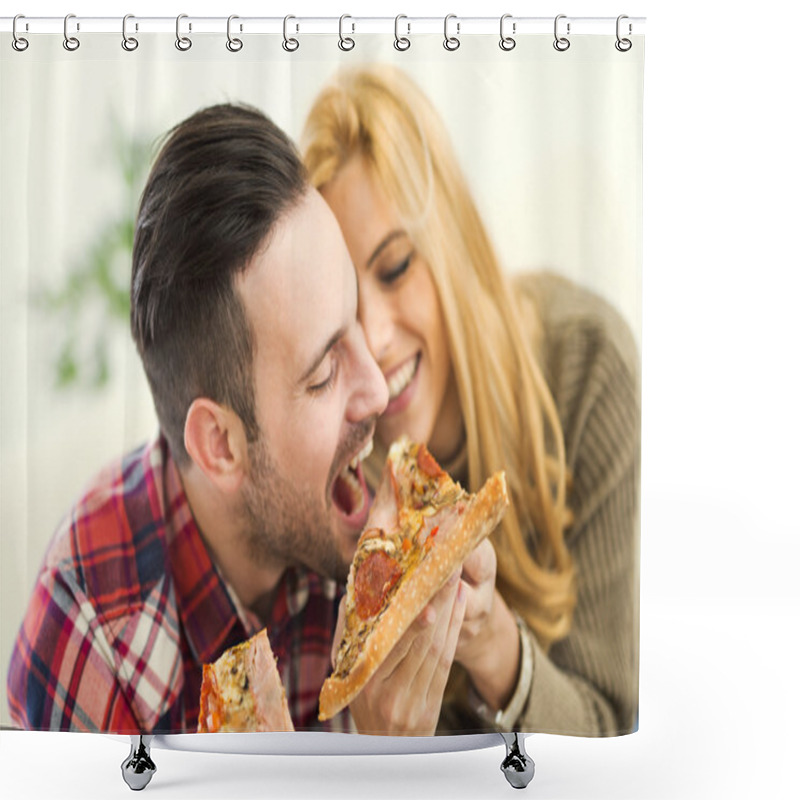 Personality  Couple Eating Pizza Shower Curtains