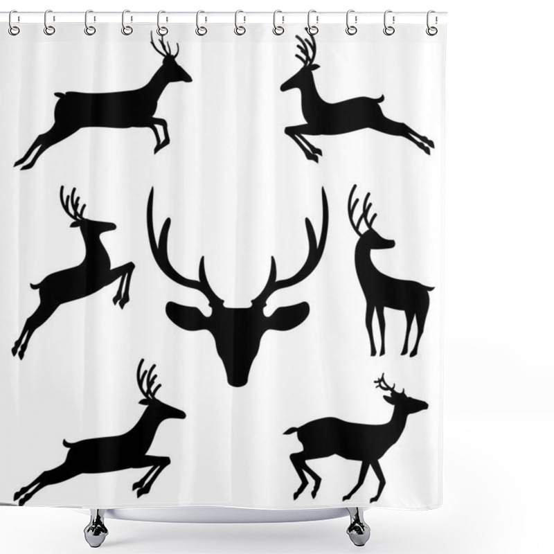 Personality  Set Of Black Silhouettes Of Reindeers Shower Curtains