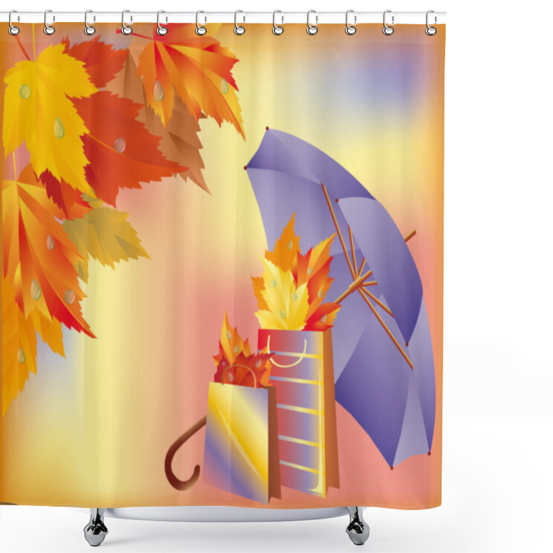 Personality  Shopping Concept, Autumn Shop Bags With Umbrella, Vector Shower Curtains