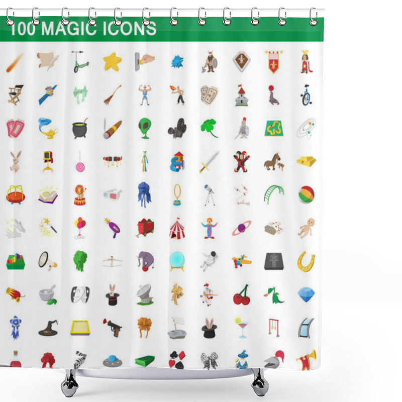 Personality  100 Magic Icons Set, Cartoon Style Shower Curtains